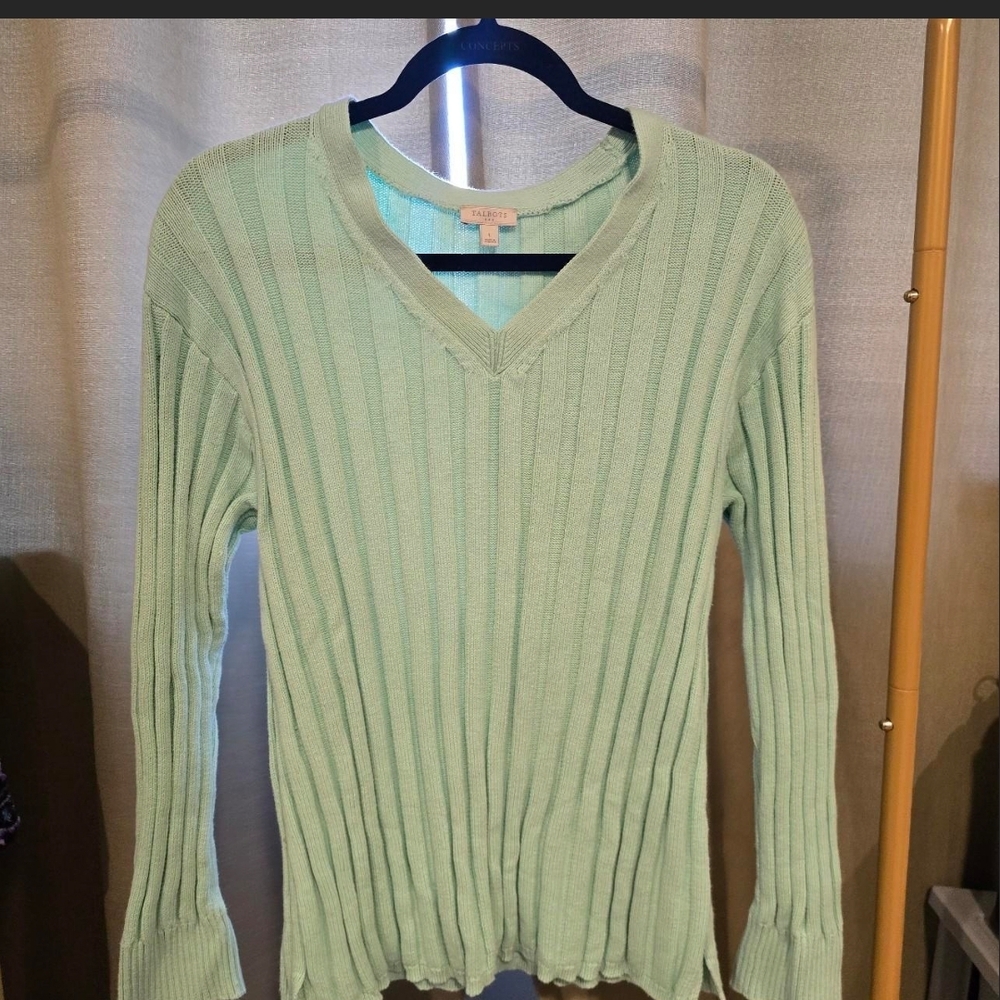 Talbots Light Green Knit V-Neck Sweater